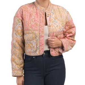 7 For All Mankind quilted floral patchwork mid  cropped jacket